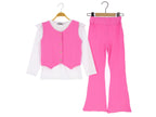 Kız Çocuk 3’lü Takım %95 Pamuk Yelekli – Body ve Pantolon Seti  - Pembe