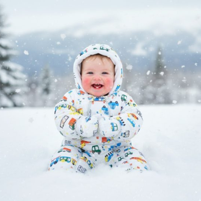 Kozmonot Araba Uçak Baskılı Bebek Mont – Çift Fermuarlı, Kapüşonlu, Kışlık Dış Giyim (Beyaz)
