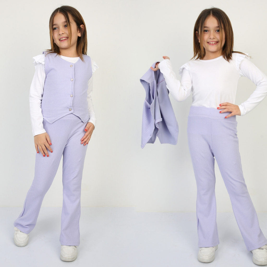 Kız Çocuk 3’lü Takım %95 Pamuk Yelekli – Body ve Pantolon Seti