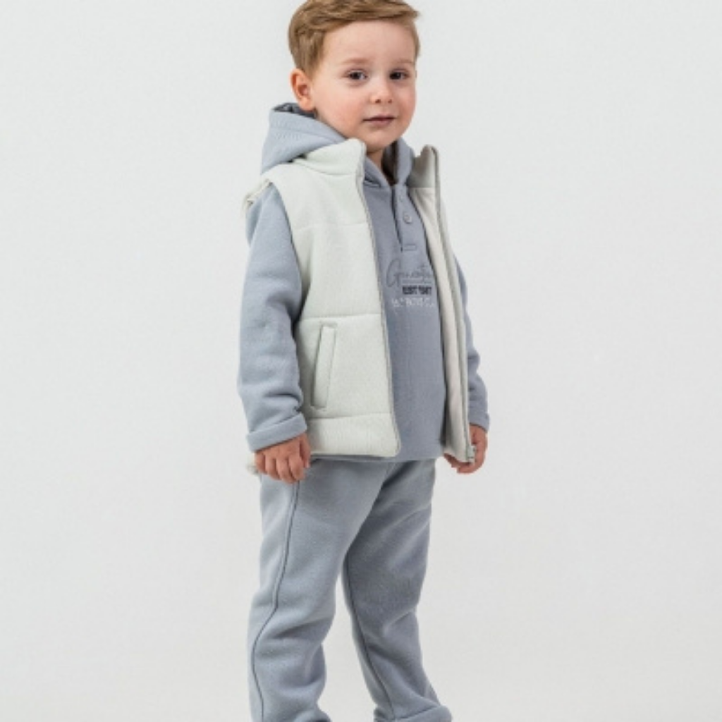 Erkek Çocuk Kışlık 3’lü Takım | Şişme Yelek + Kapüşonlu Sweatshirt + Pantolon